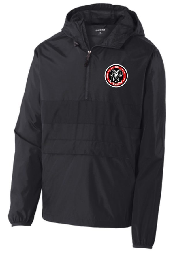 Manual Lady Crimson Soccer Zippered Anorak Rain Jacket JST65 with a red and white circular logo on the left chest, displayed on a plain background.