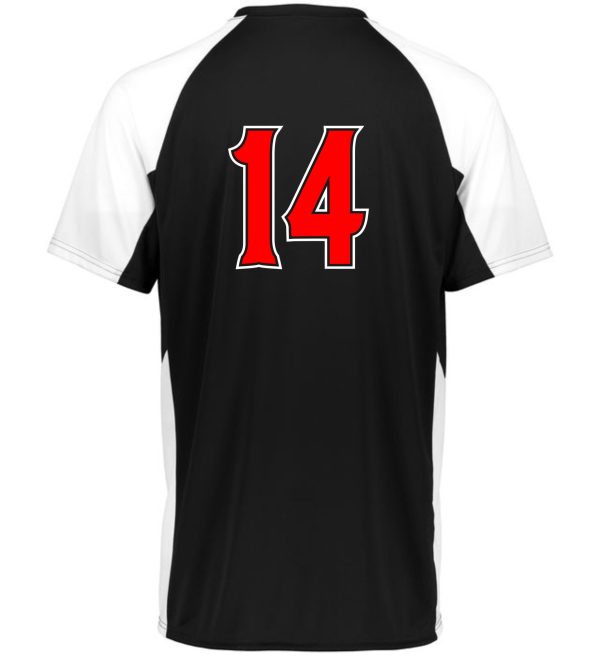 Black and white jersey with number 14.