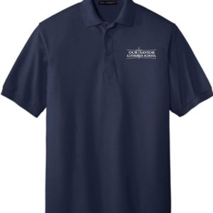 OSLS embroidered navy school polo K500 with "our savior lutheran school" embroidered on left chest.