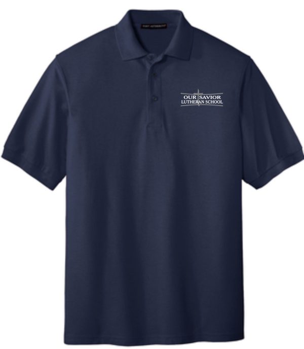 OSLS embroidered navy school polo K500 with "our savior lutheran school" embroidered on left chest.