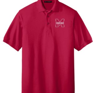 Manual Marching Band K500 red collared standard polo with a small white emblem on the left chest, displayed on a plain background.