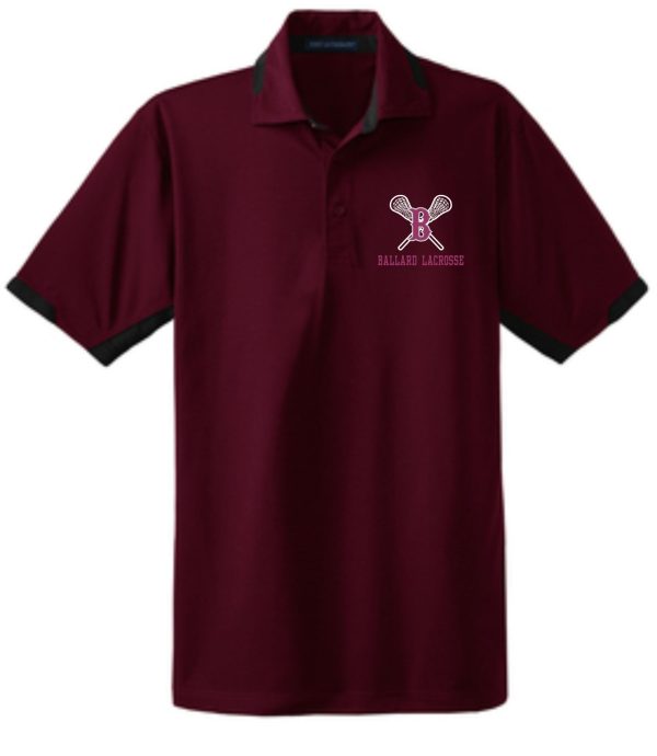 Maroon Ballard Lacrosse Dry Zone Moisture wicking polo K524 with a white "ballard lacrosse" logo on the left chest area.