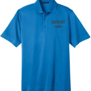 Blue Harmony XC Mens Vivid Blue polo K527 with the word "harmony" and a star logo embroidered on the left chest area.