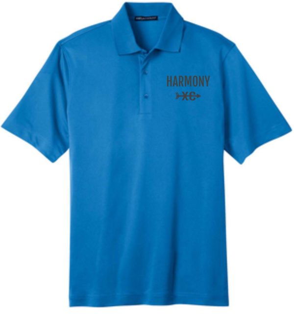 Blue Harmony XC Mens Vivid Blue polo K527 with the word "harmony" and a star logo embroidered on the left chest area.