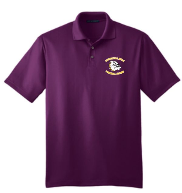 Purple polo shirt with Louisville Male football alumni logo.