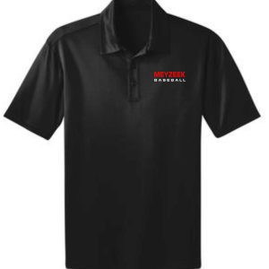 Meyzeek Baseball Mens Black Moisture wicking polo K540 with the logo 'meyzek baseball' on the left chest.