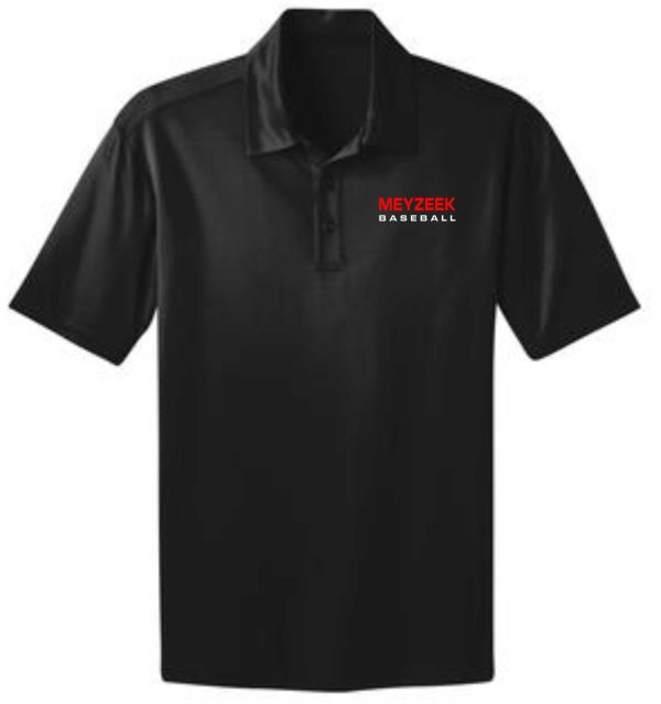 Meyzeek Baseball Mens Black Moisture wicking polo K540 with the logo 'meyzek baseball' on the left chest.