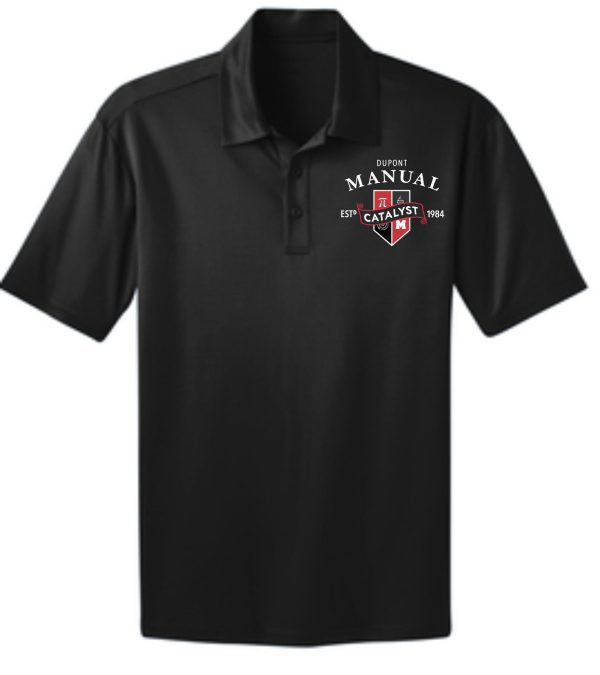 Black polo shirt with Catalyst logo.