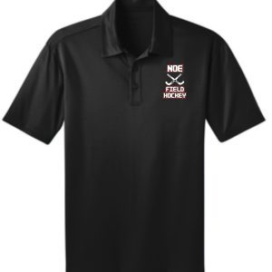 Black polo shirt with field hockey logo.