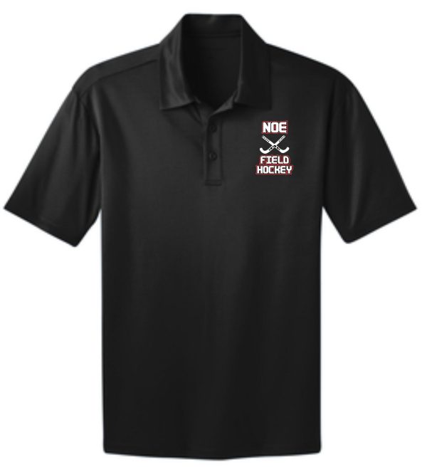 Black polo shirt with field hockey logo.