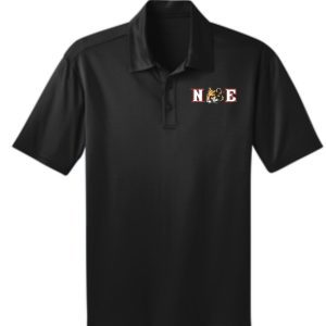 Black polo shirt with N & E logo.