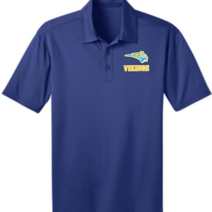 Blue polo shirt with Vikings logo.