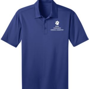 CEC Cross Country Mens embroidered polo K540 with a logo featuring a paw print and the text "cougars cross country" on the left chest area.