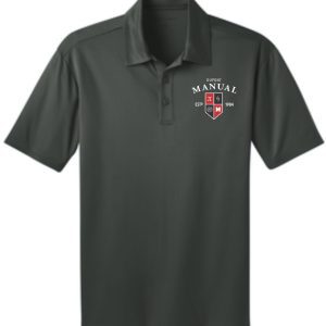 Dark green polo shirt with Dupont Manual logo.