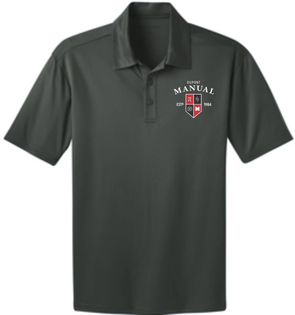 Dark green polo shirt with Dupont Manual logo.