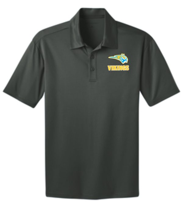 Dark green polo shirt with Vikings logo.