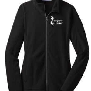 Black zip-up fleece jacket with logo.