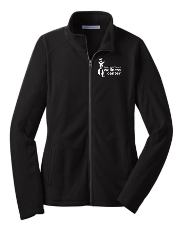 Black zip-up fleece jacket with logo.