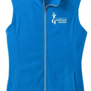 Blue fleece vest with wellness center logo.