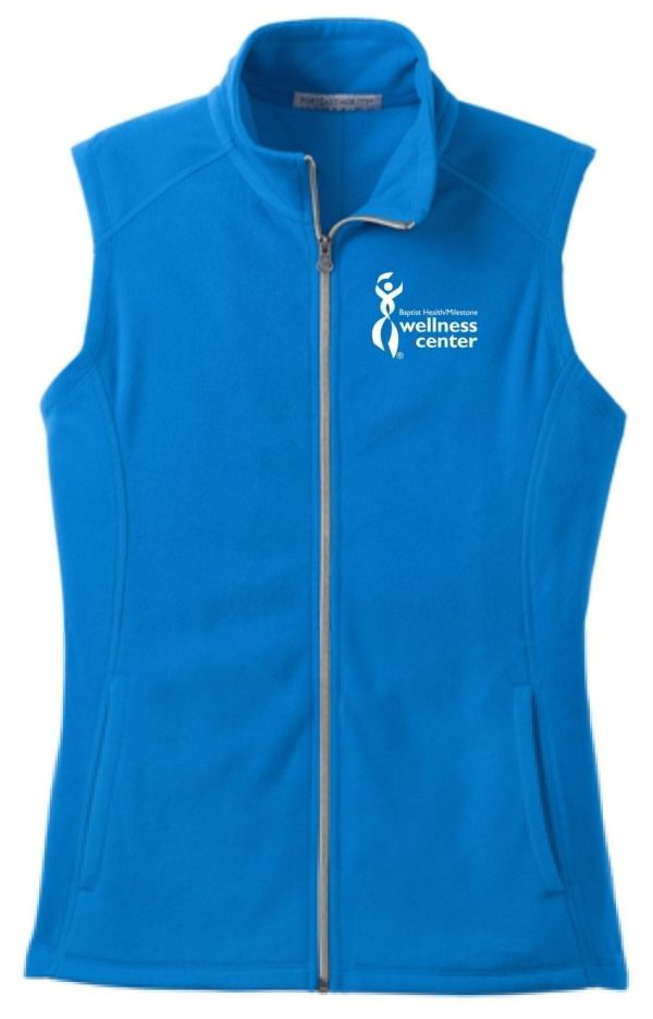 Blue fleece vest with wellness center logo.