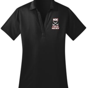 Black polo shirt with field hockey logo.