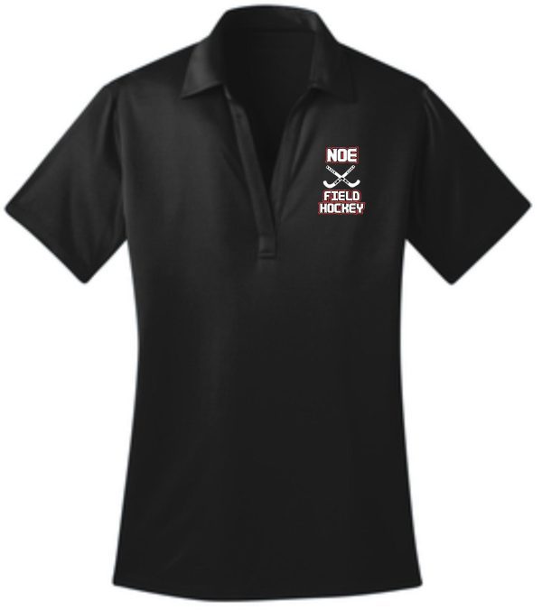 Black polo shirt with field hockey logo.