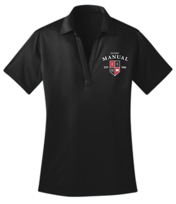 Black polo shirt with Dupont Manual logo.