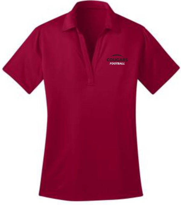 Red Cougars football polo shirt.