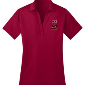 Red women's field hockey polo shirt.