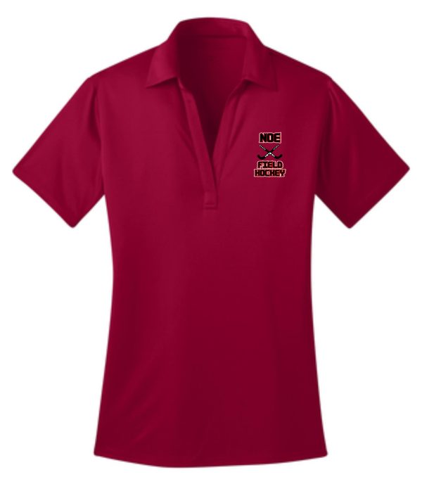 Red women's field hockey polo shirt.