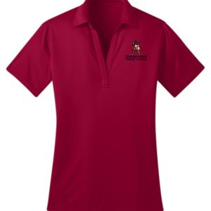 Immaculata Womens Red embroidered polo L540 with knight on horseback logo.