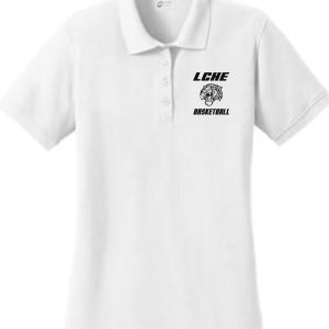 LCHE Tigers Ladies 50/50 polo LKP155 with a logo on the left chest reading "lche basketball" above a stylized basketball graphic.