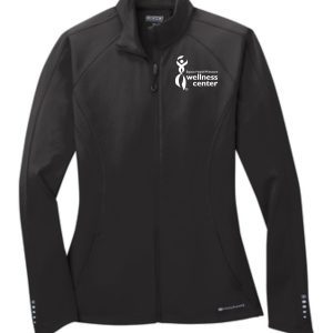 Black women's zippered jacket with logo.