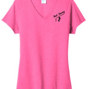 That's Dancing LADIES CUT 100% cotton V neck LPC455V with the phrase "that's dancing" and a stylized dancer silhouette printed in black on the upper left chest area.