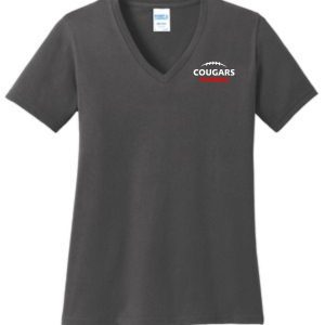 Gray v-neck t-shirt with Cougars football logo.