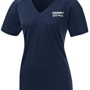 Navy blue Derby City AC Moisture wicking V neck LST 700 sports t-shirt with "derby city ac" logo on the chest.