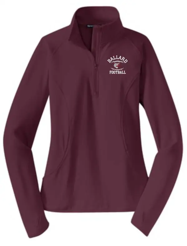 Ballard Football Women 1/2 zip pullover LST850 with "ballard football" embroidered on the left chest area.