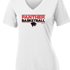 Heart For Christ Basketball Ladies V Neck jersey LST353 with "panther basketball" logo and a panther head graphic on the front.