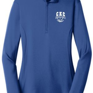 CEC Girls Basketball Womens 1/4 zip LST357 with a small logo on the left chest, displayed on a plain background.