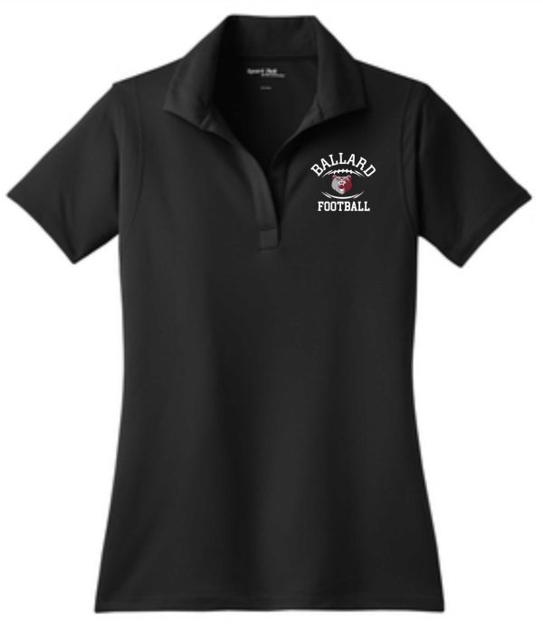 Ballard Football Women's Sport Wick embroidered polo LST650 with "ballard football" logo embroidered on the left chest, displayed on a plain background.