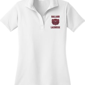 White Ballard Lacrosse Womens Sport Wick embroidered polo LST650 with a logo on the left chest.