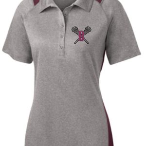 Ballard LAX Heather Contender Ladies polo LST665 with a small crossed badminton rackets emblem on the chest.