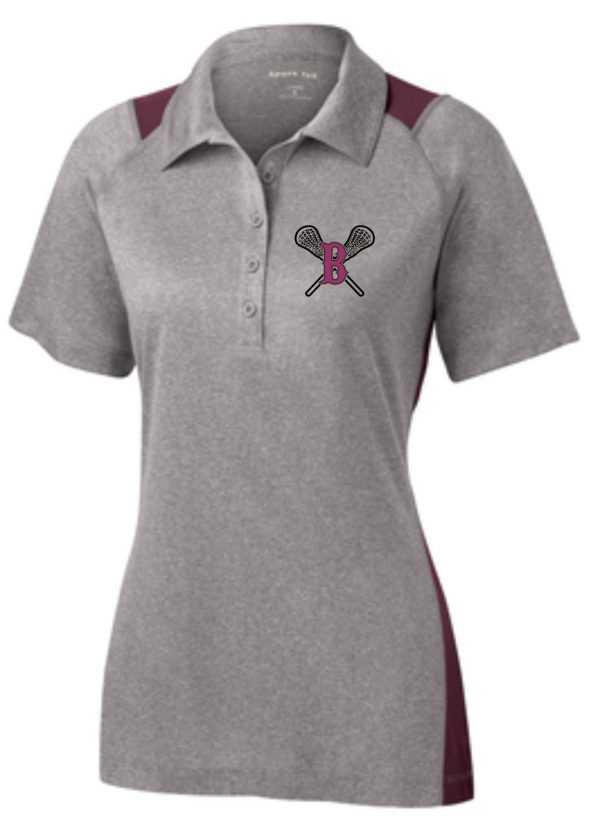 Ballard LAX Heather Contender Ladies polo LST665 with a small crossed badminton rackets emblem on the chest.