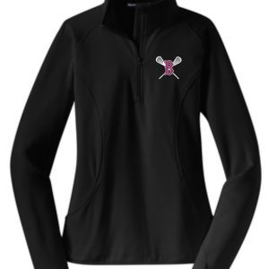 Ballard LAX Ladies 1/2 zip  pullover LST850 with long sleeves, featuring a small pink and white logo on the left chest area.