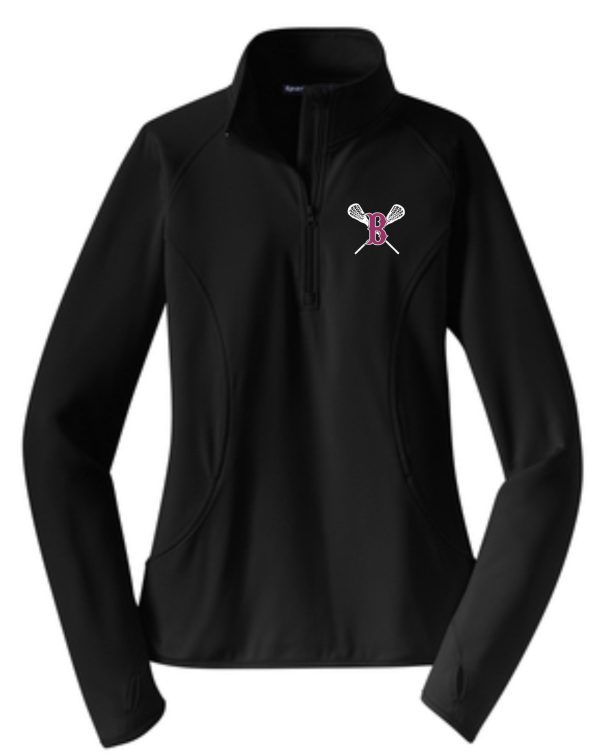 Ballard LAX Ladies 1/2 zip  pullover LST850 with long sleeves, featuring a small pink and white logo on the left chest area.