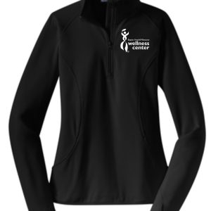 Black women's zip-up jacket with logo.