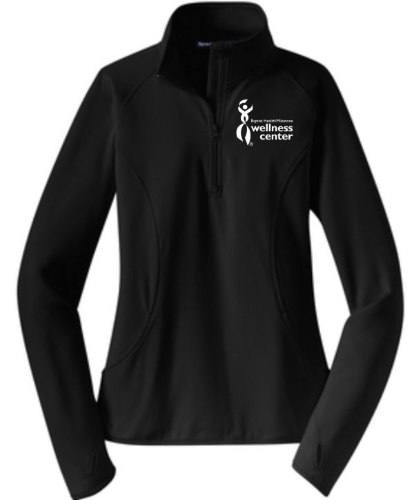 Black women's zip-up jacket with logo.