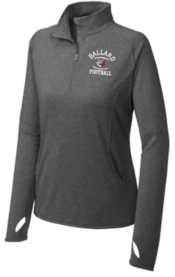 Gray Ballard Football Women 1/2 zip pullover featuring a "ballard football" logo on the left chest area.