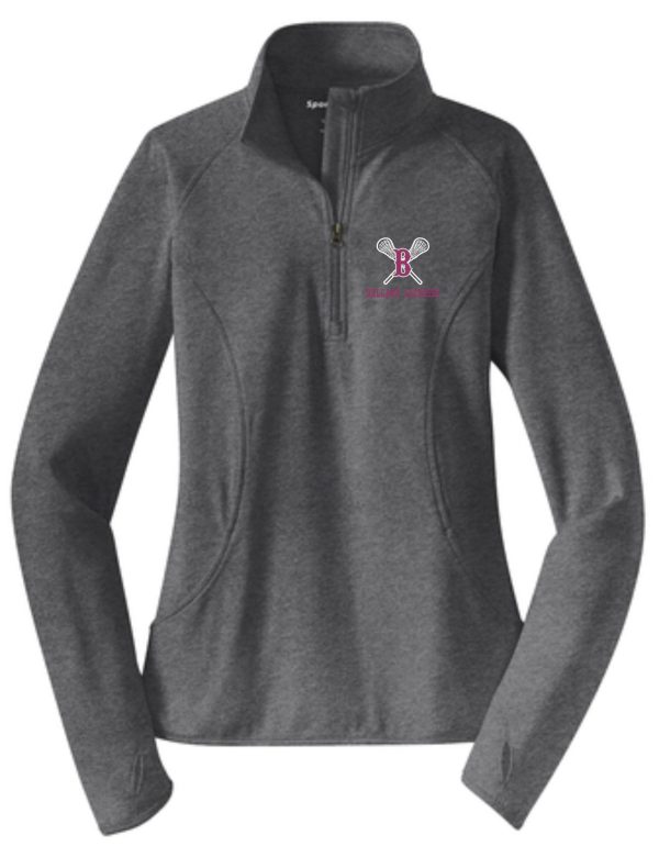 Ballard Lacrosse Ladies 1/2 zip pullover LST850 with long sleeves and a small pink and white logo on the left chest area.