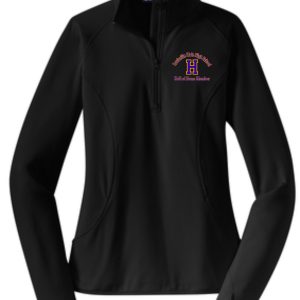 Black women's quarter zip jacket with logo.